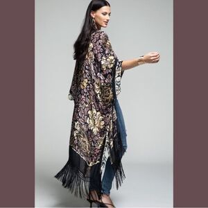 Floral Print Kimono with Silky Tassel Delphi ruggine NWT